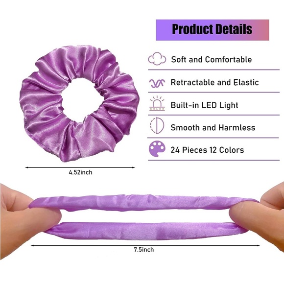 2- Light Up Scrunchies LED Hair Scrunchies Neon Elastic Led Glow Hair Scrunchy - Picture 6 of 6
